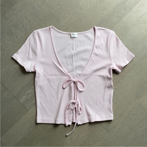 WILFRED PINK Only Tie-Front T-Shirt, size XS - Picture 2 of 7